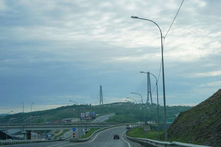 Vladivostok, Russia-June 6, 2020: Urban landscape with a view of the road.のeditorial素材