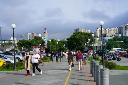 Vladivostok, Russia-July 6, 2020: Urban landscape with a view of the Sports embankment.のeditorial素材