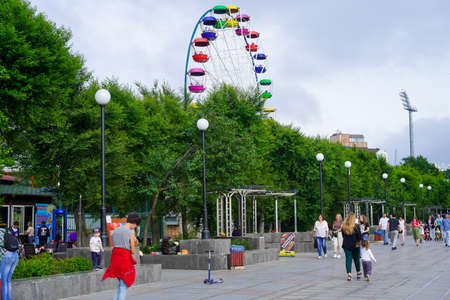 Vladivostok, Russia-July 6, 2020: Urban landscape with a view of the Sports embankment.のeditorial素材