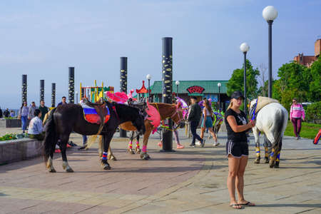 Vladivostok, Russia-July 6, 2020: Urban landscape with a view of the Sports embankment.のeditorial素材