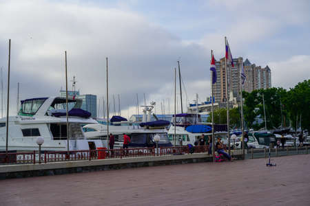 Vladivostok, Russia-July 6, 2020: Urban landscape with a view of buildings in the fogのeditorial素材