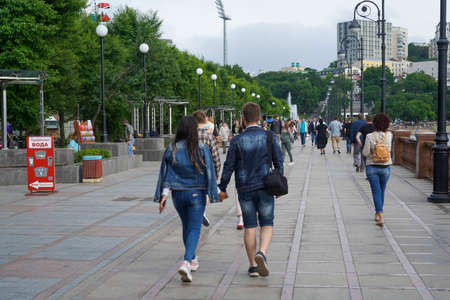 Vladivostok, Russia-July 6, 2020: Urban landscape with a view of the Sports embankment.のeditorial素材