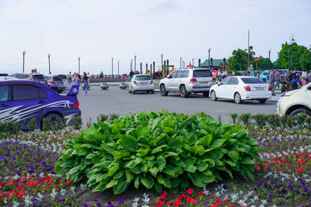 Vladivostok, Russia-July 6, 2020: Urban landscape with a view of the Sports embankment.のeditorial素材