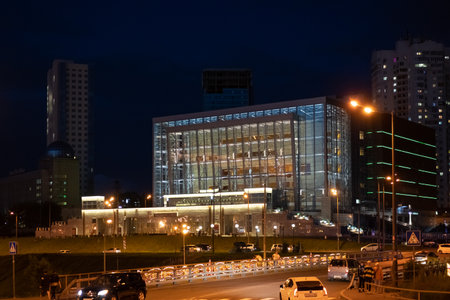 Vladivostok, Russia-July 13, 2020: Night landscape with a view of the Mariinsky theatre.のeditorial素材