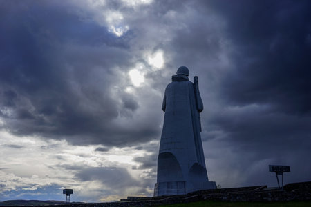 Murmansk, Russia-June 5, 2015: Landscape with a view of the memorial to the Soviet soldier.のeditorial素材