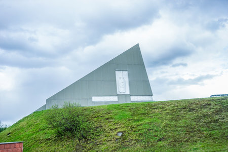 Murmansk, Russia-June 5, 2015: Landscape with a view of the memorial to the Soviet soldier.のeditorial素材
