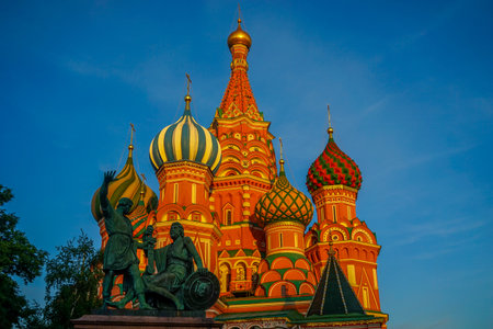 Moscow, Russia-June 2, 2015: Urban landscape with a view of St. Basil's Cathedral on red square.のeditorial素材