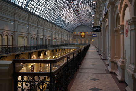 Moscow, Russia-June 2, 2015: Interior of the Gum building in the evening without people.のeditorial素材