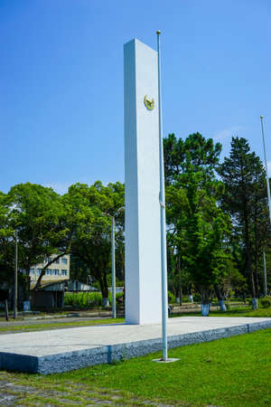 Ochamchira, Abkhazia-July 26, 2015: Urban landscape with a view of the monument.のeditorial素材