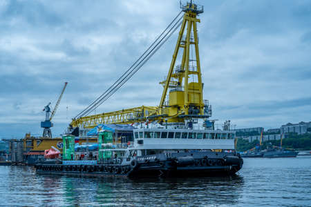 Vladivostok, Russia - July 26, 2020: Concert venue on a floating crane.のeditorial素材