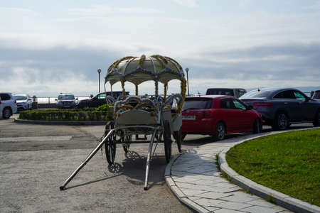 Vladivostok, Russia-July 6, 2020: Carriage in the Parking lot of the Sports embankment.のeditorial素材