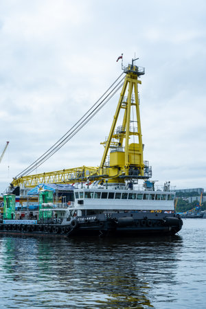Vladivostok, Russia - July 26, 2020: Concert venue on a floating crane.のeditorial素材