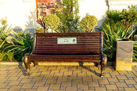 Sochi, Russia-June 14, 2018: Bench "Love" on the embankment of the city.のeditorial素材
