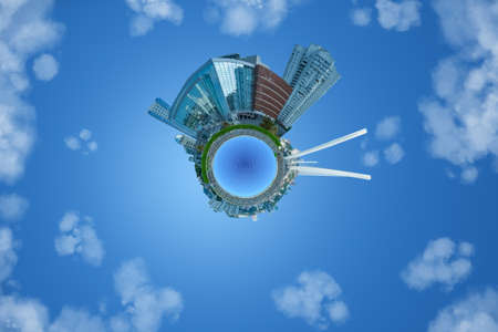 Abstract background little planet with buildings in Vladivostok, Russiaの写真素材