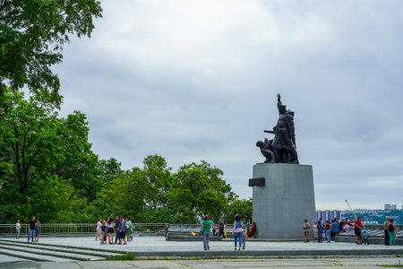 Vladivostok, Russia - July 26, 2020: Urban landscape with a view of the monument.のeditorial素材