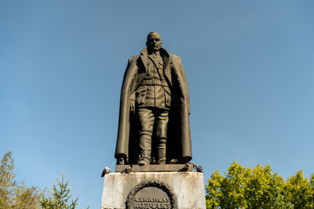 Irkutsk, Russia-September 17, 2020: Monument to Kolchak against the blue sky.のeditorial素材