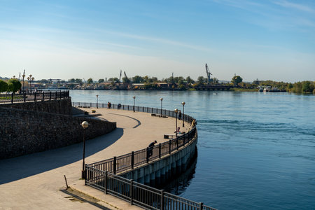 Irkutsk, Russia-September 17, 2020: Urban landscape with views of the embankment and peopleのeditorial素材