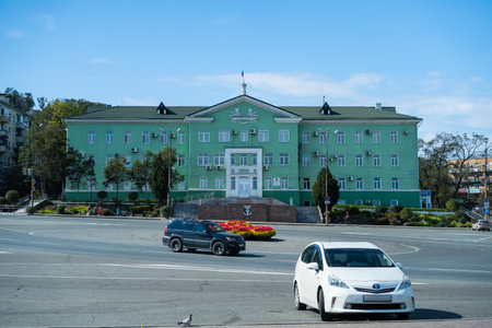 Nakhodka, Primorsky Krai - September 26, 2020: Urban landscape with views of buildings and architecture.のeditorial素材
