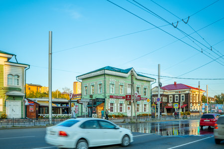 Irkutsk, Russia-September 18, 2020: Urban landscape with views of buildings and architecture.のeditorial素材