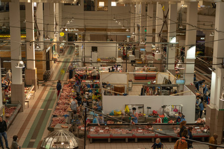 Irkutsk, Russia-September 17, 2020: Top view of the Central grocery market.のeditorial素材