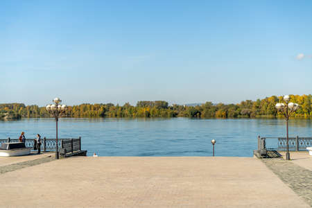 Urban landscape with a view of the embankment. Irkutsk, Russia.の写真素材