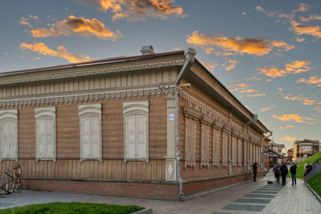 Irkutsk, Russia-September 18, 2020: 130 Kvartal quarter (Irkutsk Sloboda) is a specially created area of historic buildingsのeditorial素材