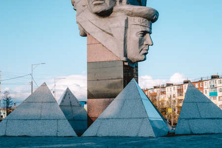 Petropavlovsk-Kamchatsky, Russia-October 7, 2019: Urban landscape with a view of the monument to the border guards.のeditorial素材