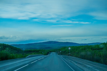 Landscape with a road in the Murmansk region. Travel and tourismの写真素材