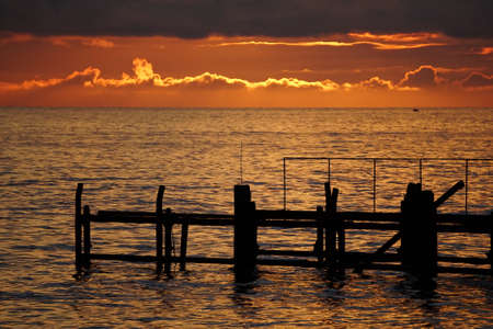 Navy pier at sunset cityscape and sea.の写真素材