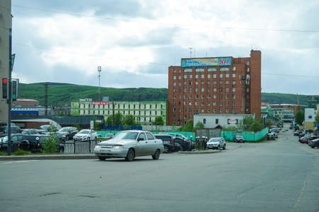 Murmansk, Russia-June 5, 2015: Urban landscape with a view of the fishing port.のeditorial素材