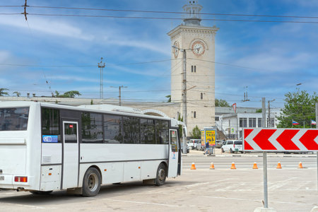 Simferopol, Crimea-June, 6, 2021: Landscape with a view of the railway station and transport