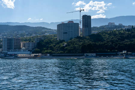 Seascape with a view of the coastline of Yalta, Crimeaの写真素材