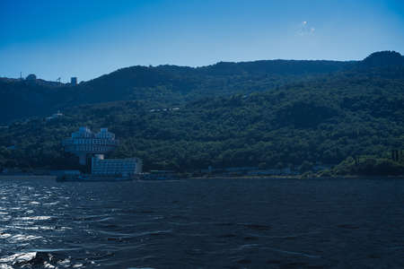 Seascape with a view of the coastline of Yalta, Crimeaの写真素材