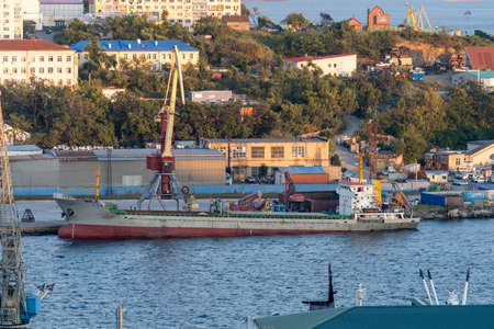 Industrial landscape with a view of the port in the Bay of Diomede. Vladivostok, Russiaのeditorial素材