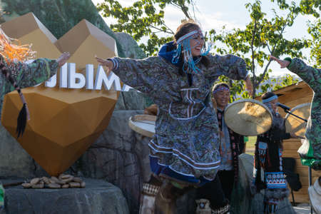 Vladivostok, Russia-September 5, 2021: Performance of artists of the Magadan region on the Street of the Far Eastのeditorial素材