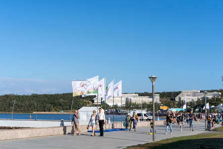 Vladivostok, Russia-September 5, 2021: The WEF Exhibition on the Russian Island. Far East Street.のeditorial素材