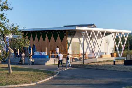 Vladivostok, Russia-September 5, 2021: The WEF Exhibition on the Russian Island. Far East Street.のeditorial素材