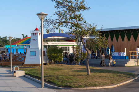 Vladivostok, Russia-September 5, 2021: The WEF Exhibition on the Russian Island. Far East Street.のeditorial素材