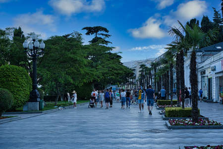 YALTA, Crimea-June 12, 2021: A city landscape with a view of architecture and people.のeditorial素材