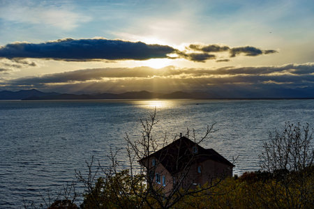 Seascape with a beautiful sunset over Avacha Bay in Kamchatka