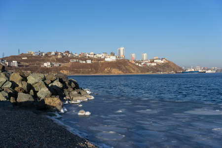 Seascape with a view of the bay. Vladivostok, Russiaの写真素材