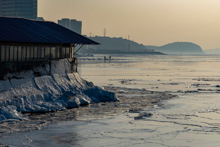 Seascape of the Vladivostok coastline in winter.