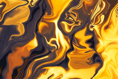 Abstract liquid textured yellow gold background.の写真素材