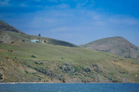 Seascape with a view of the coastline of Koktebel, Crimeaの写真素材