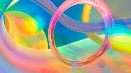 Abstract multicolored background with shapes and rainbow highlights.