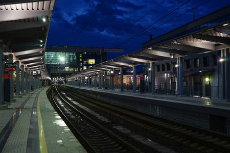 Sochi, Russia-May 21, 2014: A new railway station in Adler district of Sochi at nightのeditorial素材