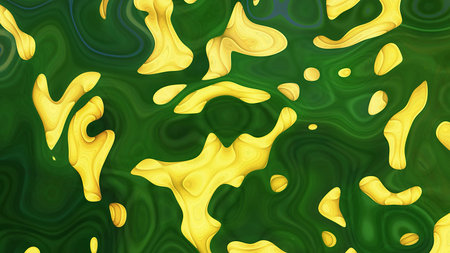 Abstract textural green background with yellow bubbles. design, art