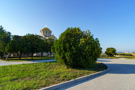 Sevastopol Crimea. Vladimir's Cathedral in Chersonesos. Spring Chersonese and its main temple. Sights Of Crimea.のeditorial素材