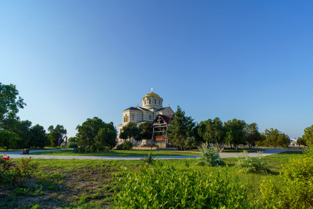 Sevastopol Crimea. Vladimir's Cathedral in Chersonesos. Spring Chersonese and its main temple. Sights Of Crimea.のeditorial素材