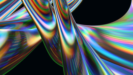 A fantasy glowing iridescent rainbow figure on a black isolated background. design, art